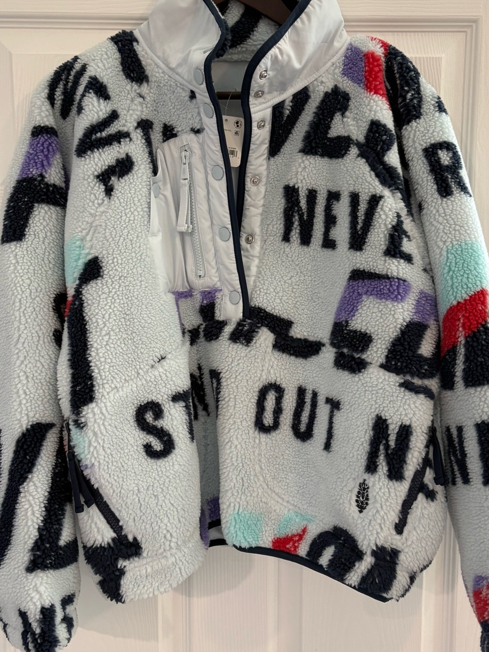 Text-Graphic Sherpa Ski Jacket - White Multi